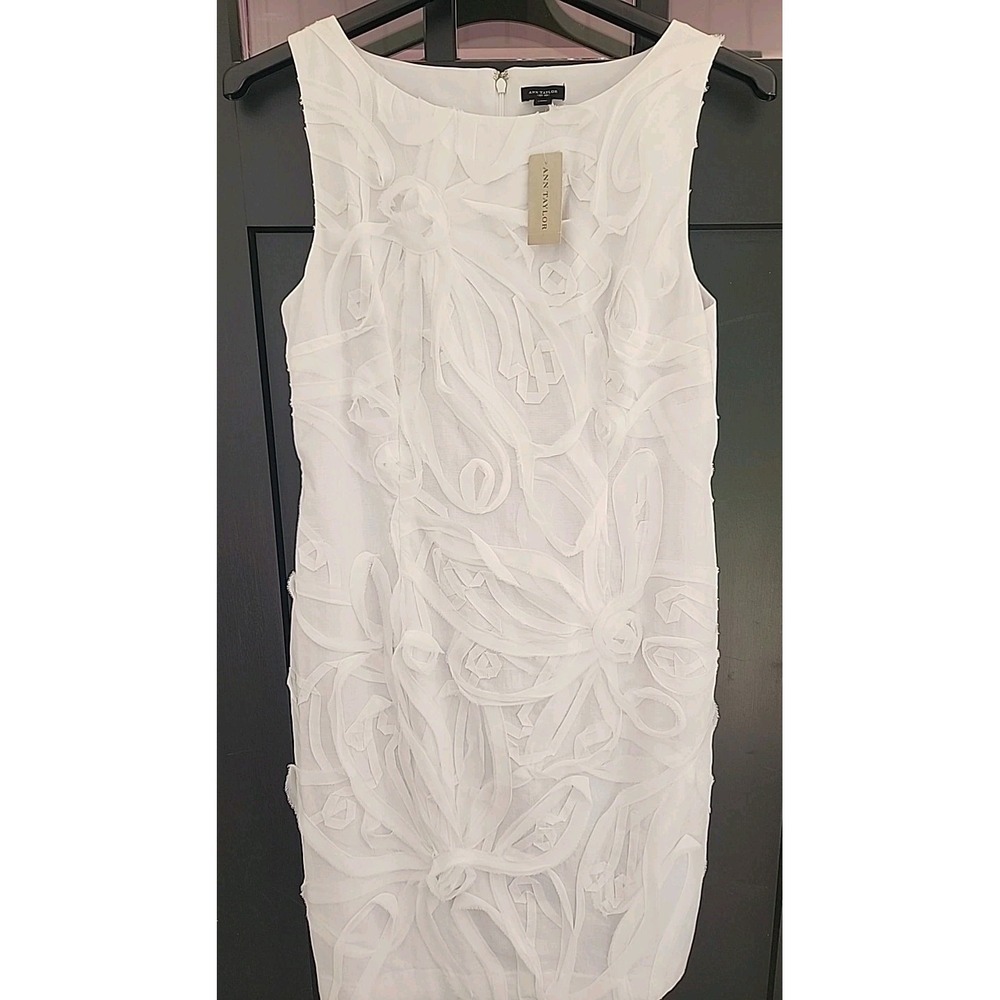 NEW Ann Taylor Dress 14 White Sleeveless Chiffon Accents LIned Sheath Knee